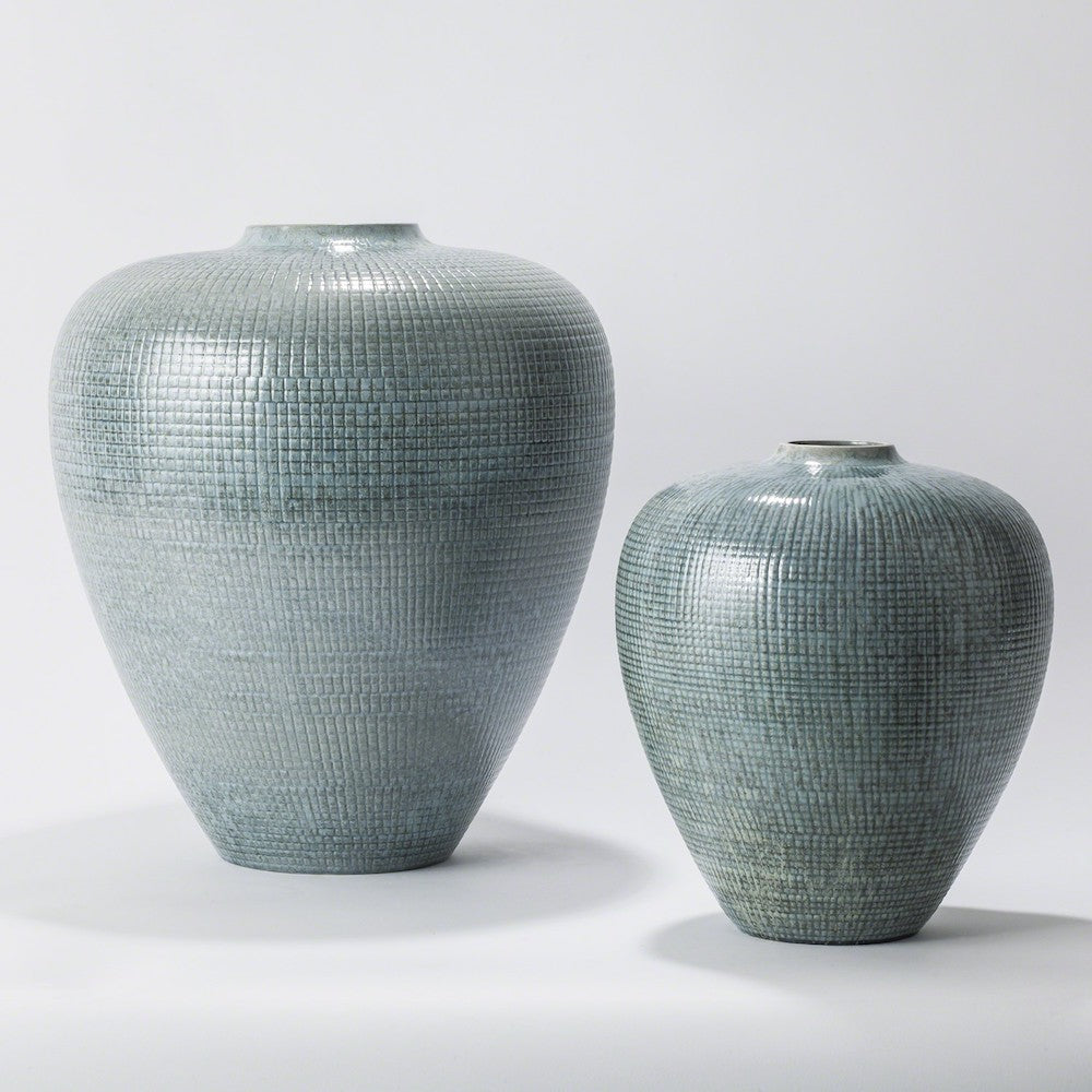 Bulbous Vases-Reactive Silver Blue