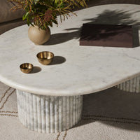 Polished White Marble Oval Coffee Table