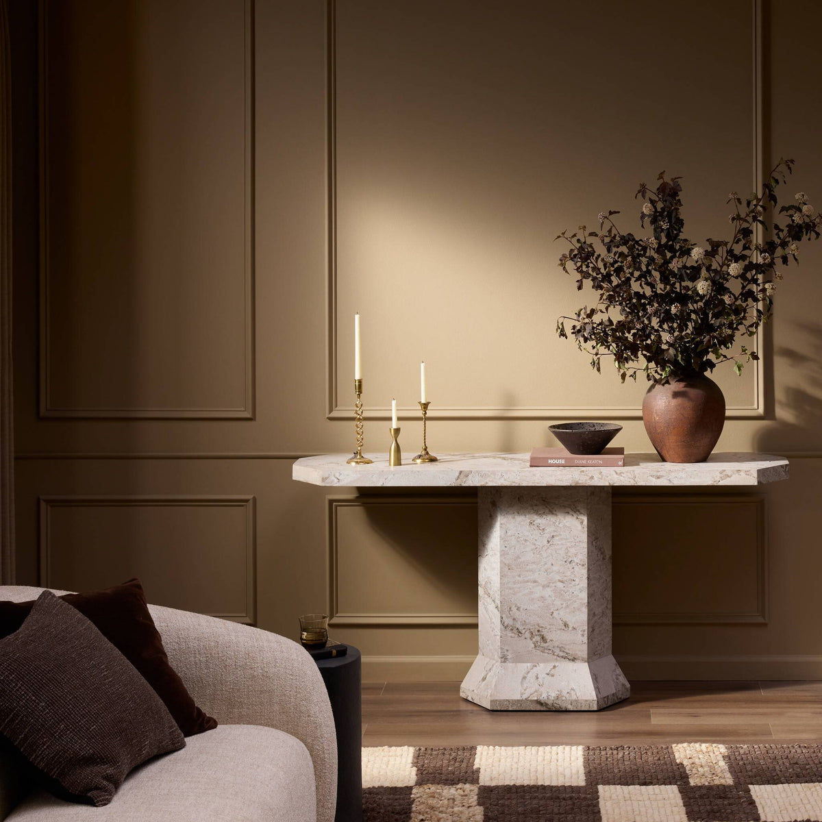 Pedestal-Style Marble Console Table