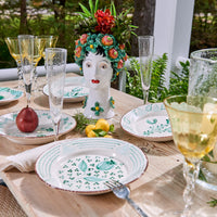 Green and White Dinner Plate, 3 Flowers/Vines