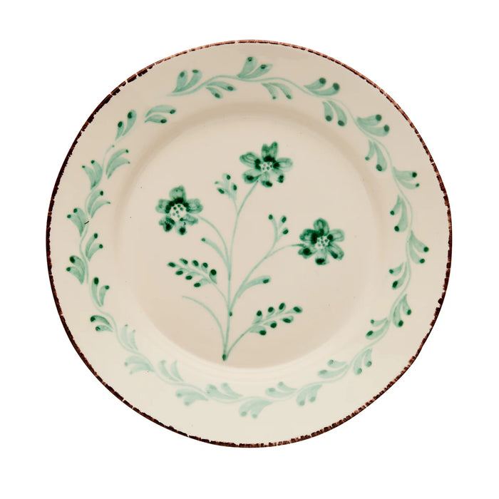 Green and White Dinner Plate, 3 Flowers/Vines