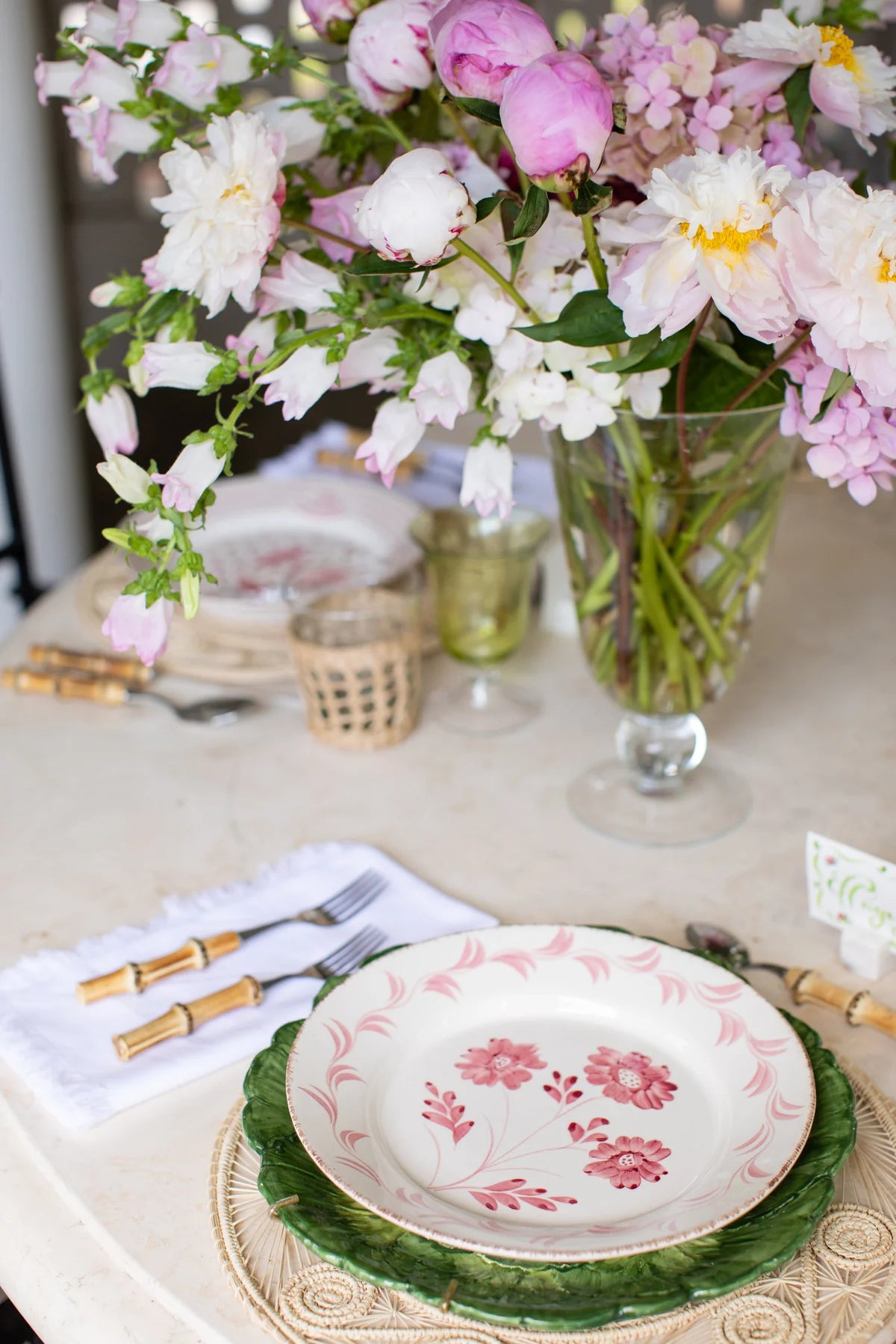 Pink and White Dinner Plate, 3 Flowers/Vines