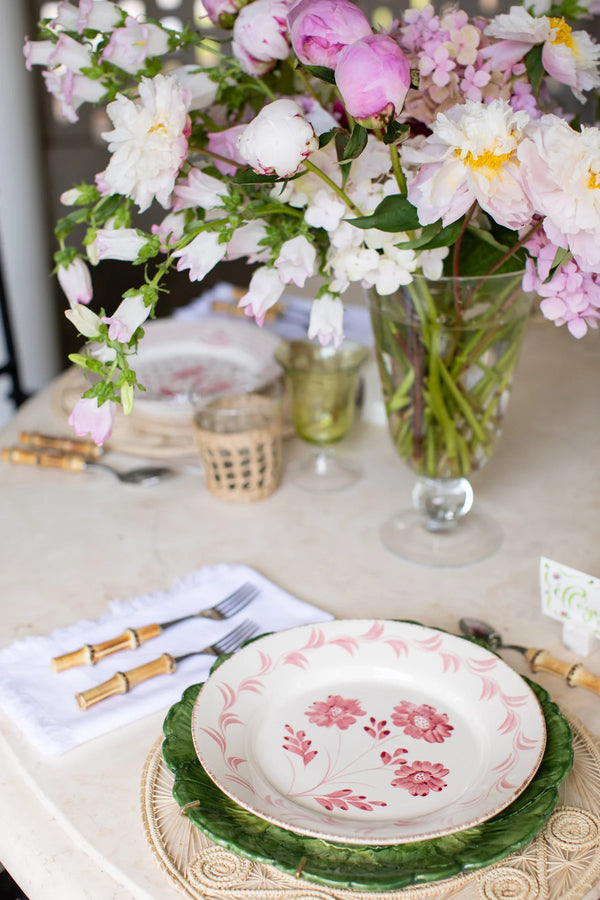 Pink and White Dinner Plate, 3 Flowers/Vines