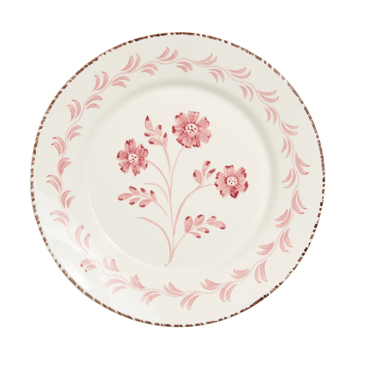 Pink and White Dinner Plate, 3 Flowers/Vines