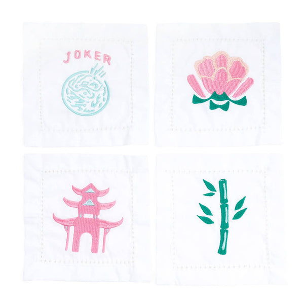 Mahjong Embroidered Cocktail Napkin Set