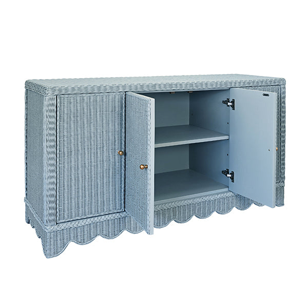 Blue Rattan Scalloped Sideboard