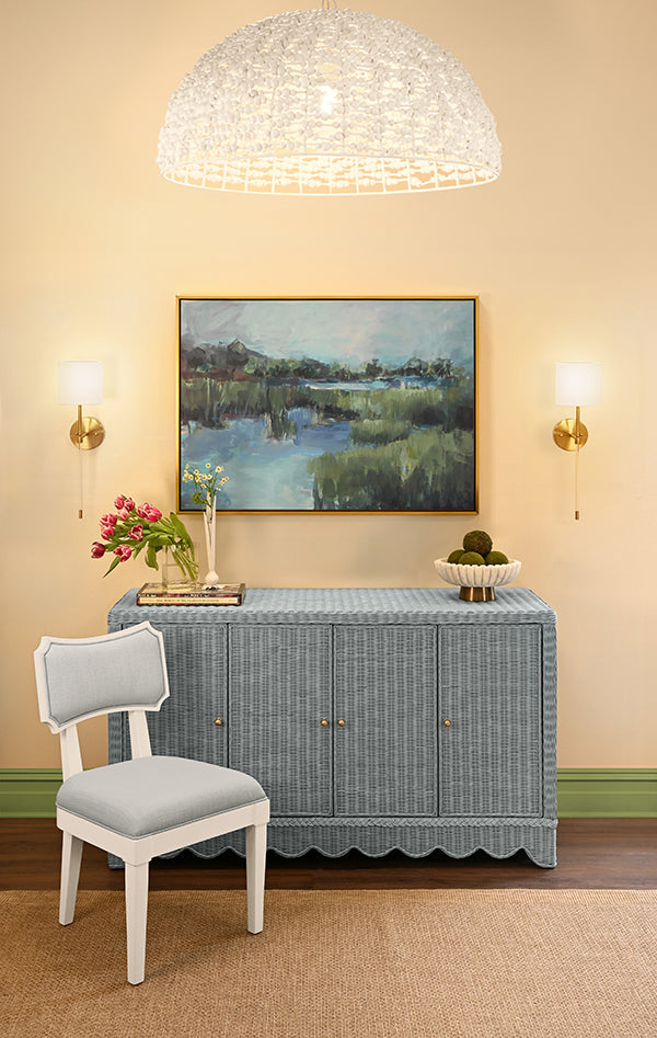 Blue Rattan Scalloped Sideboard