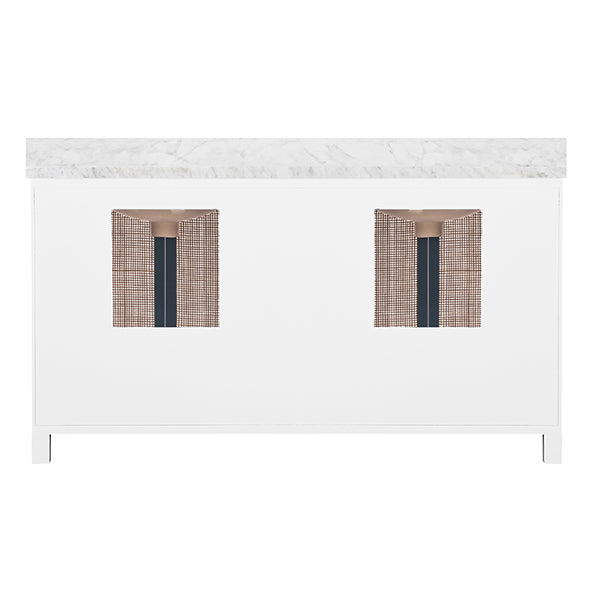 White Lacquer & Cane 60" Vanity