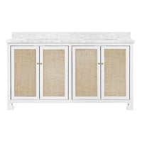 White Lacquer & Cane 60" Vanity