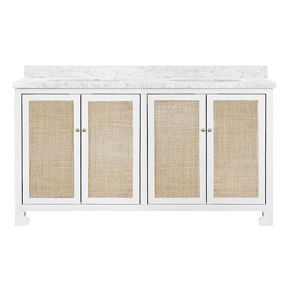 White Lacquer & Cane 60" Vanity