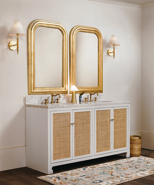 White Lacquer & Cane 60" Vanity