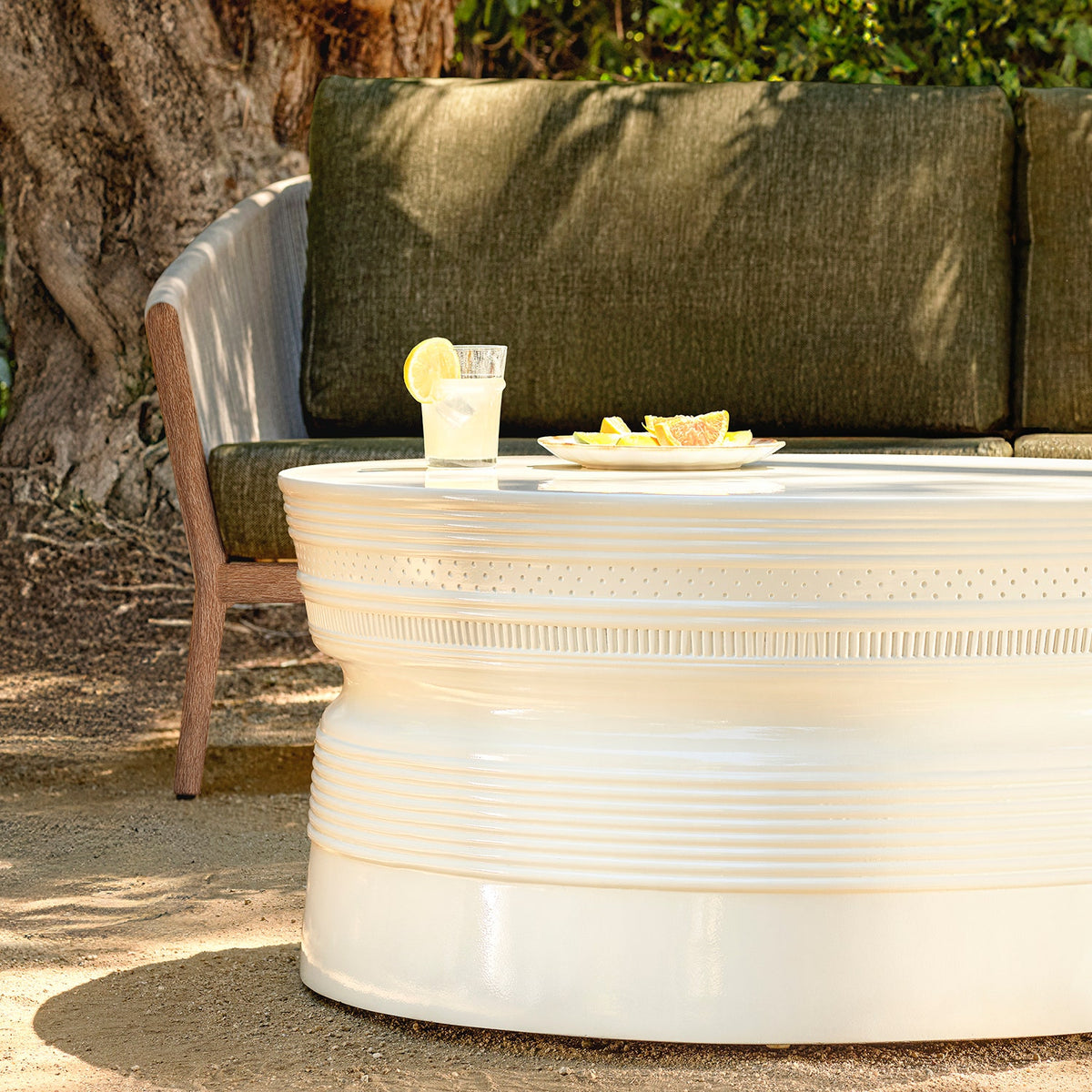 Off-White Outdoor Faux Ceramic Coffee Table