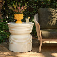 Off-White Outdoor Faux Ceramic Side Table
