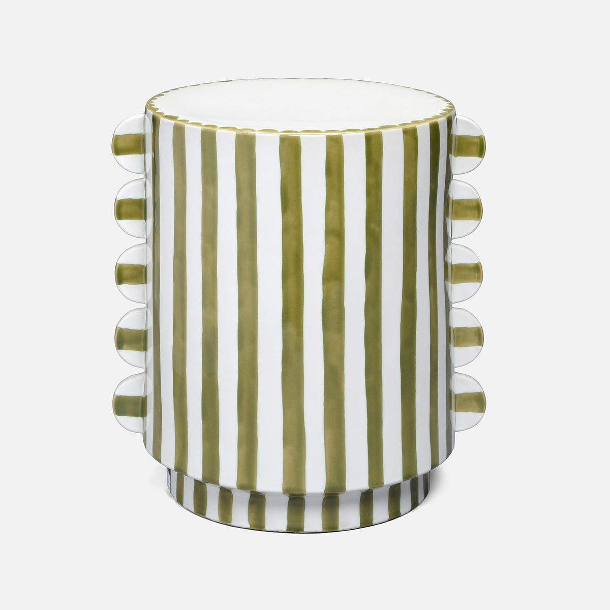 Olive & White Striped Ceramic Outdoor Stool