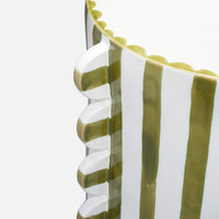 Olive & White Striped Ceramic Outdoor Stool