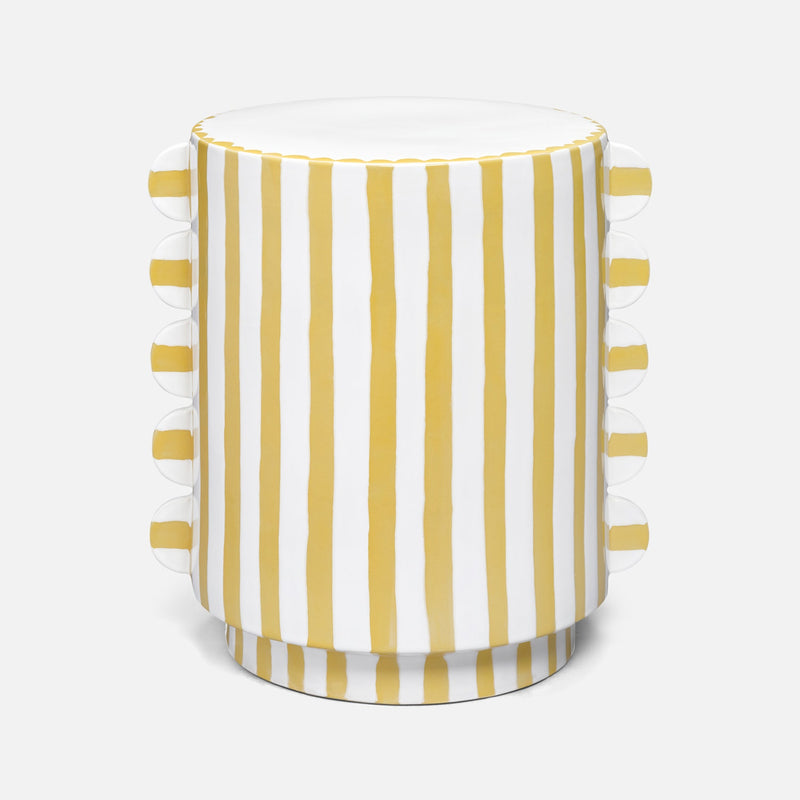 Yellow & White Striped Ceramic Outdoor Stool