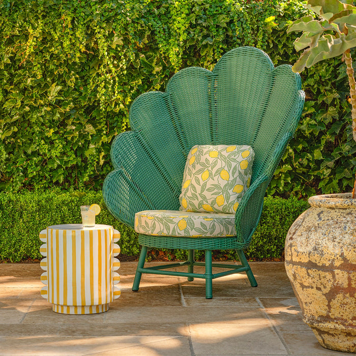 Yellow & White Striped Ceramic Outdoor Stool