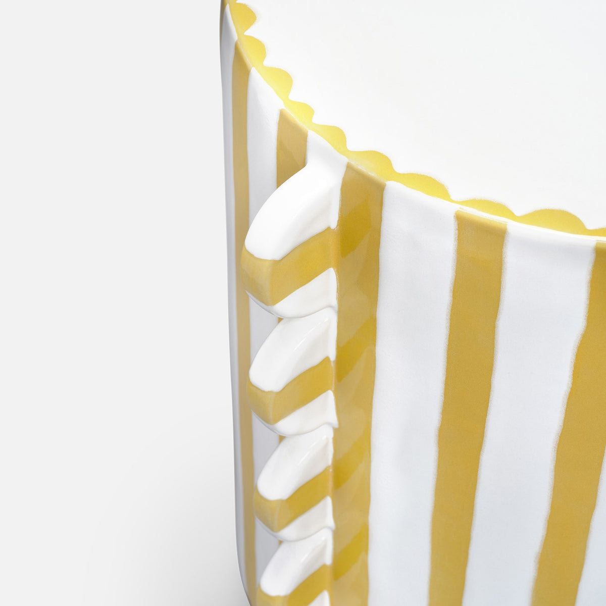 Yellow & White Striped Ceramic Outdoor Stool