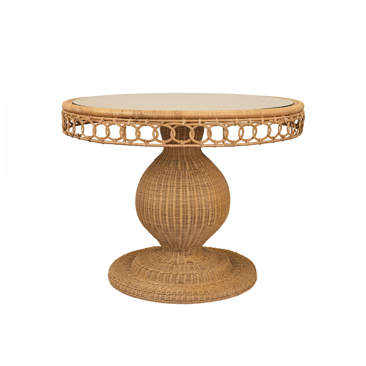 Woven Rattan Pedestal Dining Table