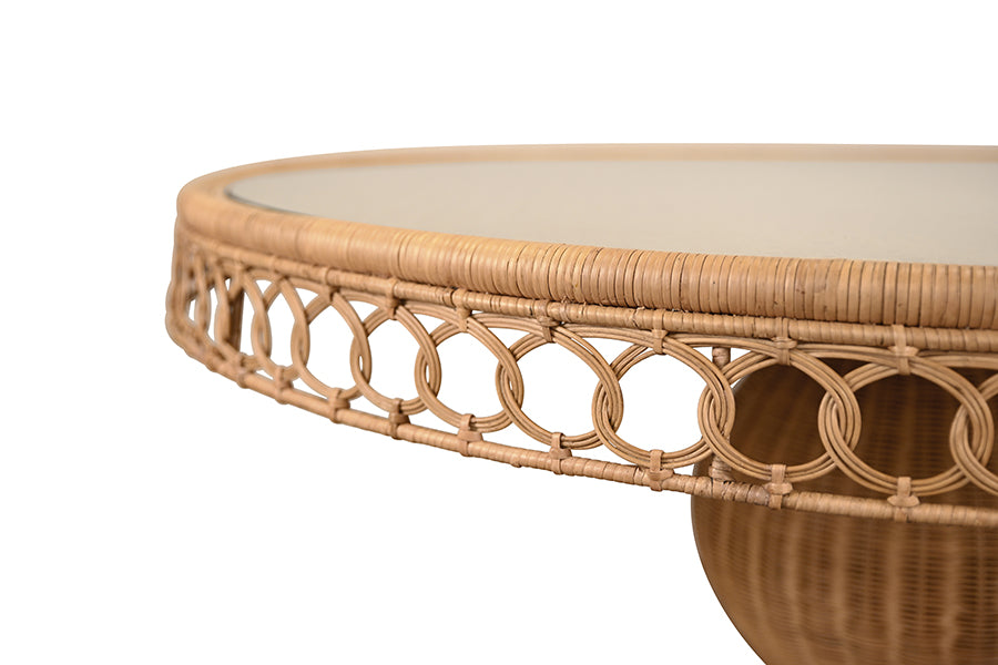 Woven Rattan Pedestal Dining Table