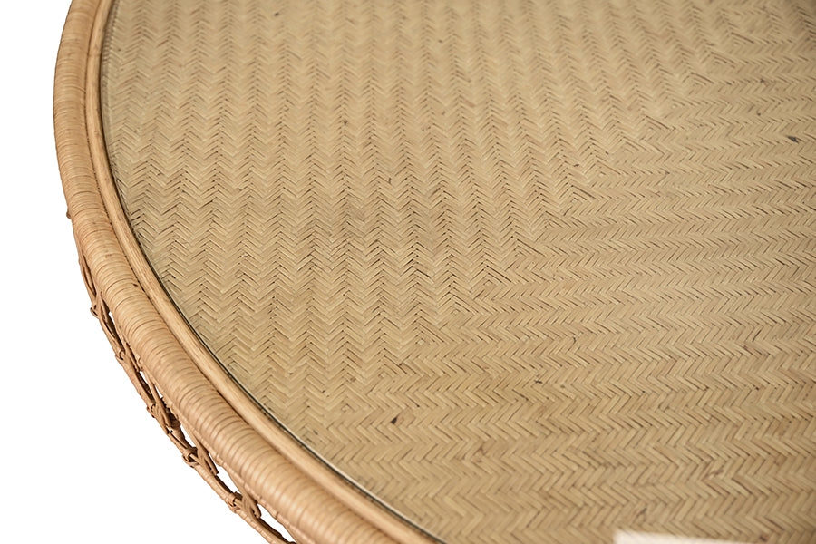 Woven Rattan Pedestal Dining Table