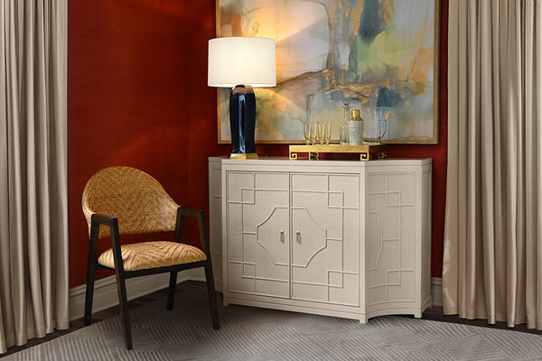 White Rattan Curved Cabinet