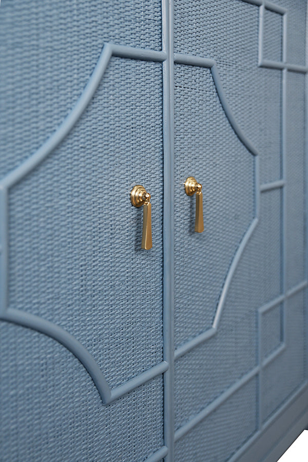 Blue Rattan Curved Cabinet