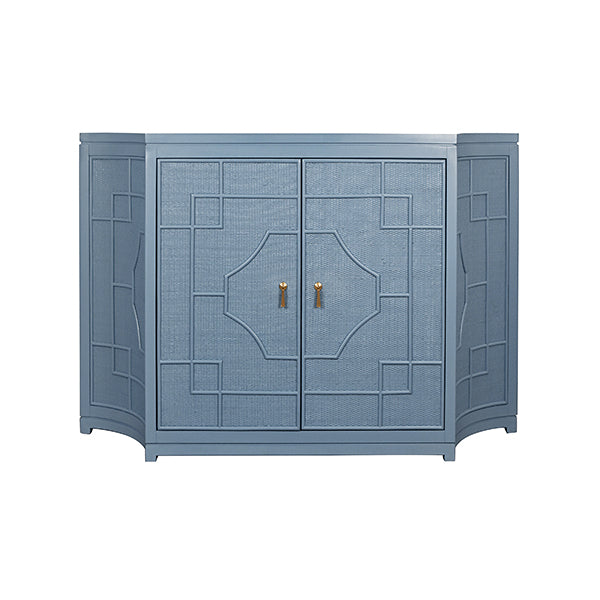Blue Rattan Curved Cabinet