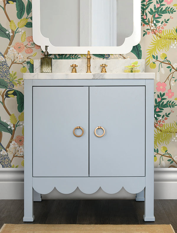 Light Blue Lacquer Scalloped Vanity