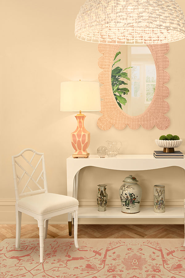 Pink Scalloped Rattan Mirror