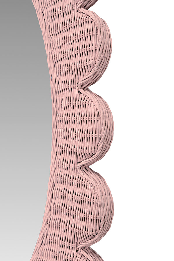 Pink Scalloped Rattan Mirror