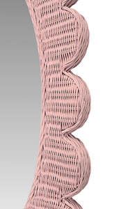 Pink Scalloped Rattan Mirror
