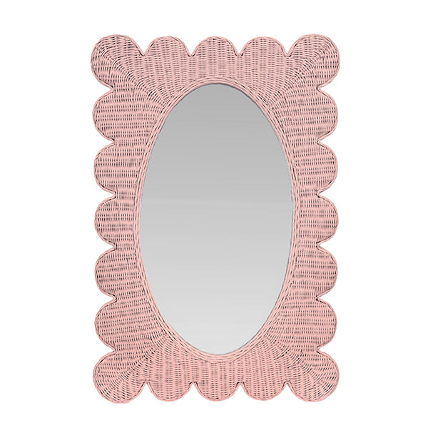 Pink Scalloped Rattan Mirror