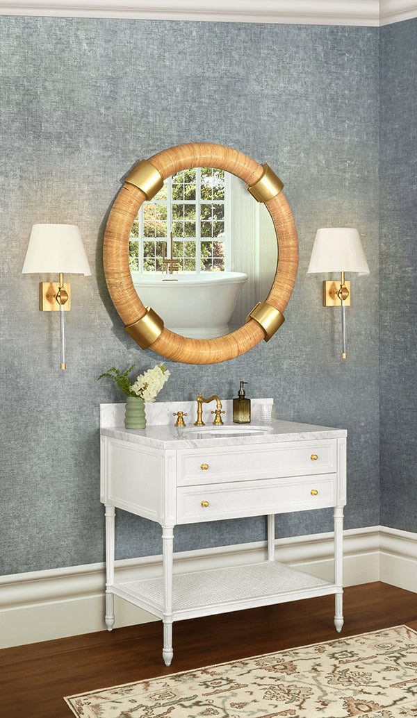 White Lacquer & Grasscloth Vanity
