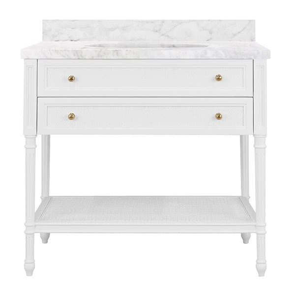 White Lacquer & Grasscloth Vanity