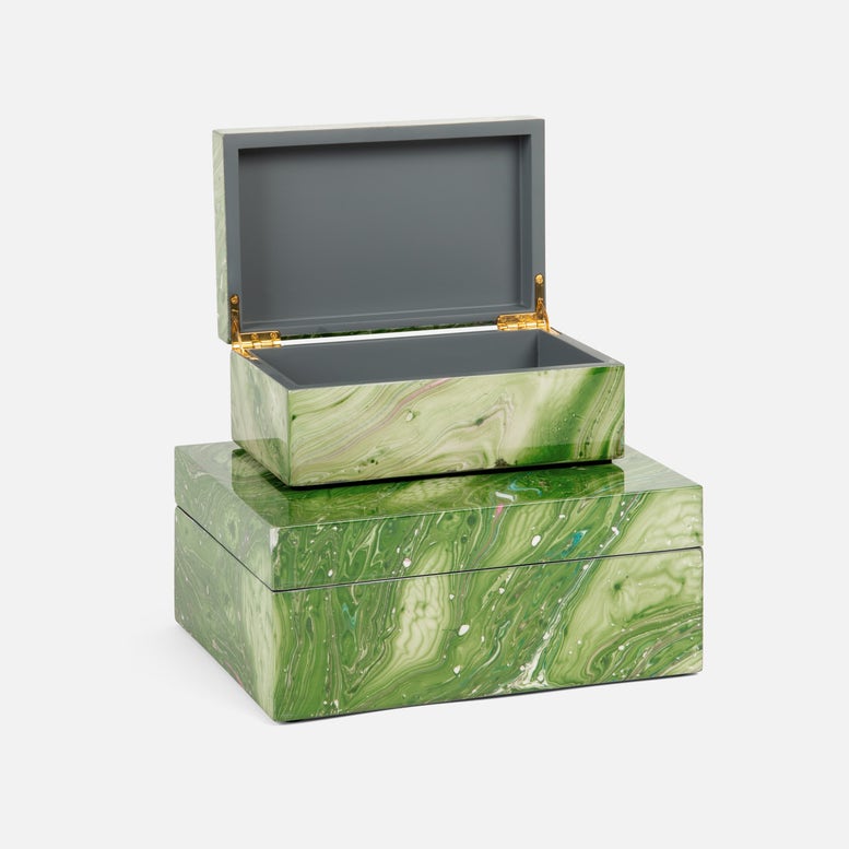 Green Swirl Lacquered Resin Box Set