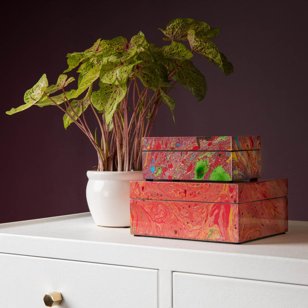Pink Swirl Lacquered Resin Box Set