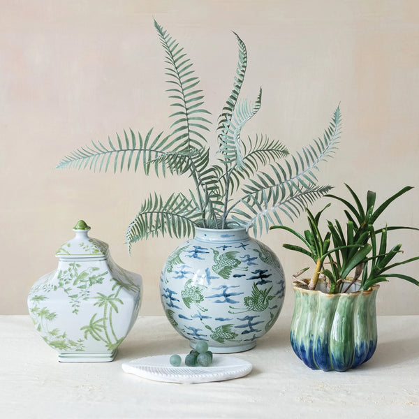 Hand Painted Green Ceramic Vase