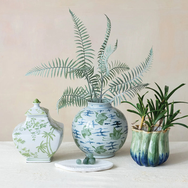 Hand Painted Green Ceramic Vase