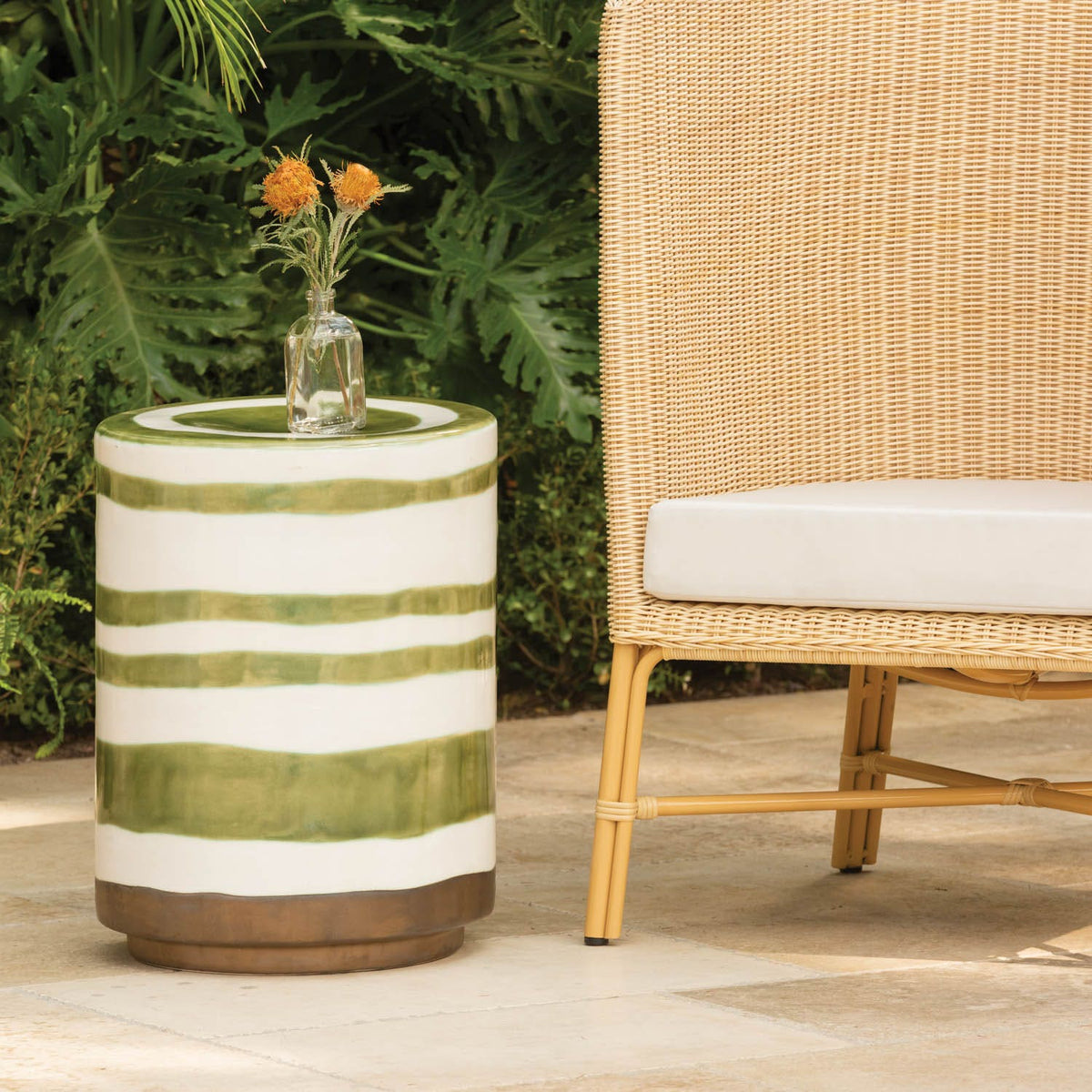 Green & White Stripe Outdoor Stool