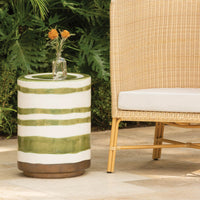 Green & White Stripe Outdoor Stool